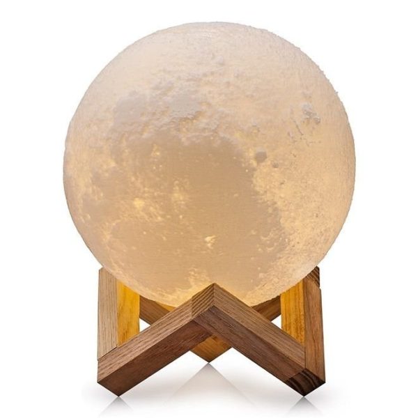 Luminária Lua Cheia 3D de 15cm Abajur Decorativa Usb Com Suporte