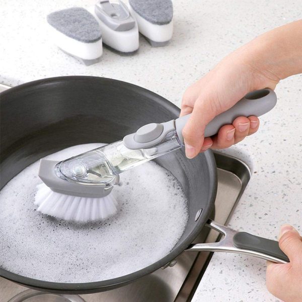 Escova Limpeza 2 em 1 Dispenser Detergente Esponja Cozinha Max Cleaner