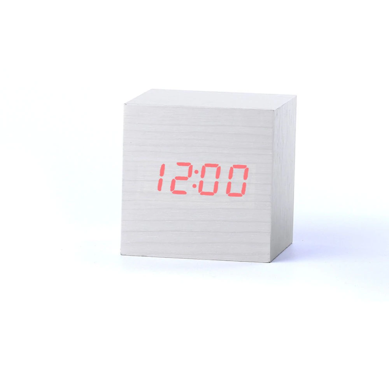 Relógio de Mesa de Madeira Quadrado com Led Digital e Despertador