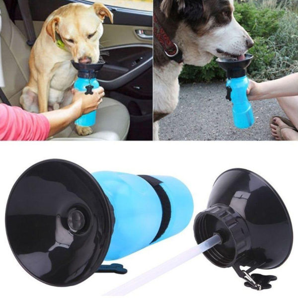 Bebedouro Squeeze Portátil de Plástico com Velcro Para Cachorro 600ml - Azul