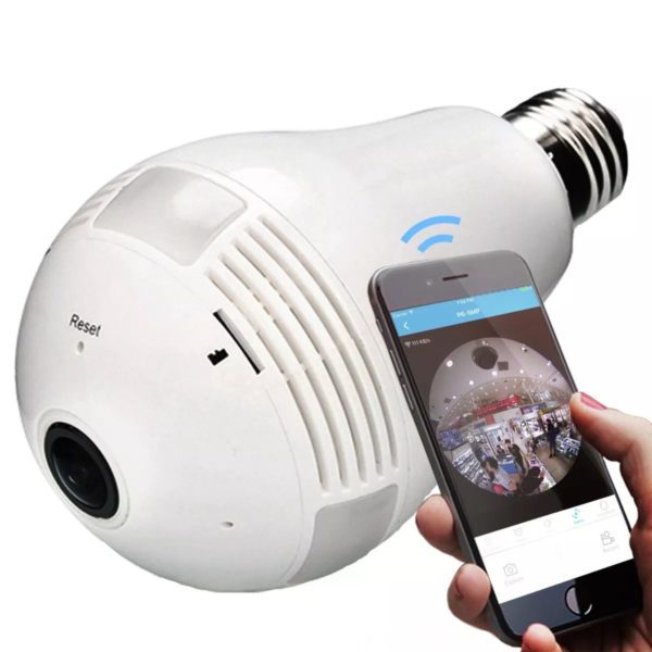 Câmera Lâmpada Espiã IP Wifi Segurança Visão 360 c/ Microfone e Alto-falante V380