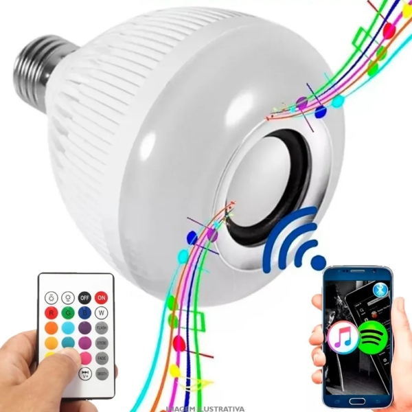 Lampada Musical Caixa Som 12w Bluetooth Luz Led RGB com Controle